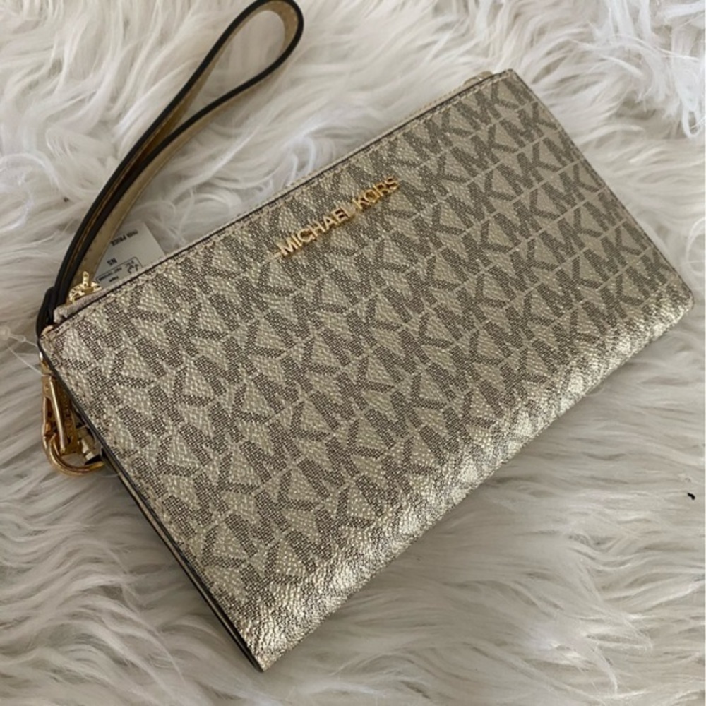New Michael Kors jet set travel double zipper wallet wristlet